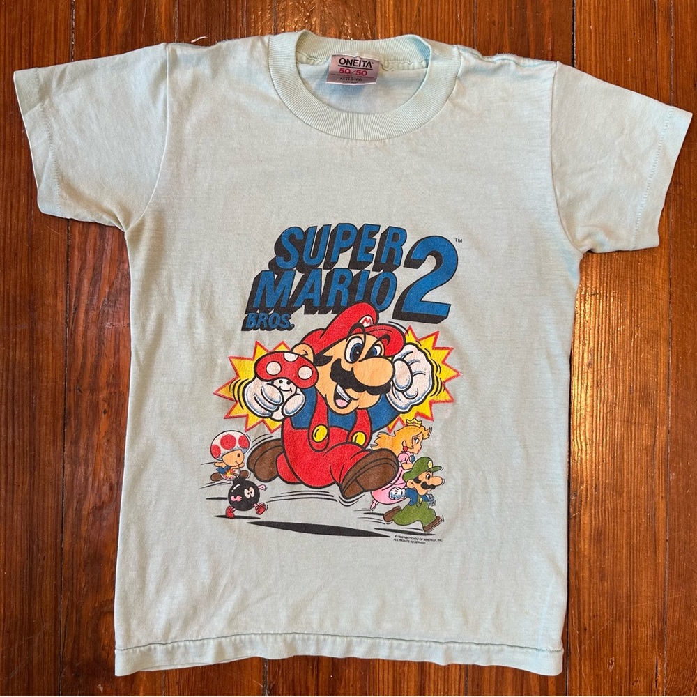 Super Mario Bros 2 Kids T-Shirt Nintendo Baby Tee Vtg 1989 Video Gaming Youth M